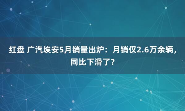 红盘 广汽埃安5月销量出炉：月销仅2.6万余辆，同比下滑了？